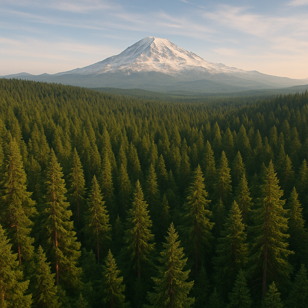 Pacific Northwest forest with Mount Rainier